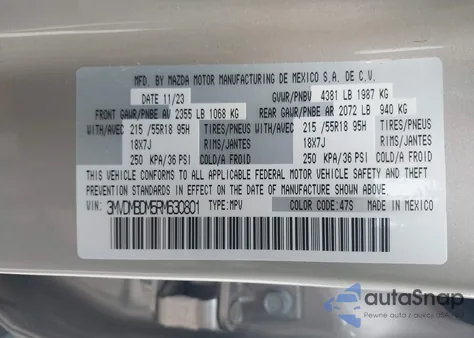 2024 Mazda Cx-30 2.5 S Premium Package z USA, uszkodzony, nr VIN 3MVDMBDM5RM630801